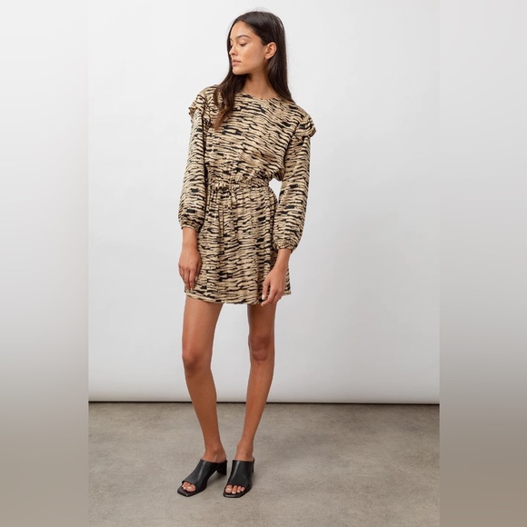 NEW Rails Ora Abstract Tiger Print Mini Dress Lightweight Ruffle Women’s Size S - Picture 3 of 16